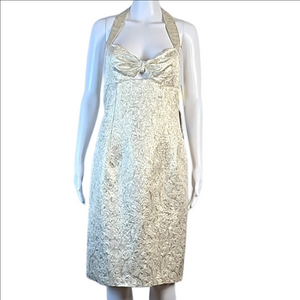 NWT Niki by Niki Livas Champagne Gold Quilted Halter Coctail Semi-Formal Dress